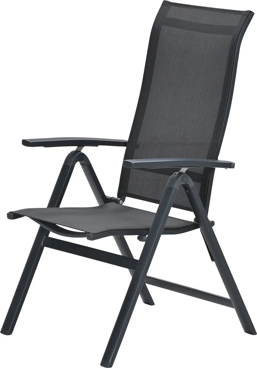 Garden Impressions Osaka verstellbarer Gartenstuhl Carbon Black mit grauer Textilen-Bespannung