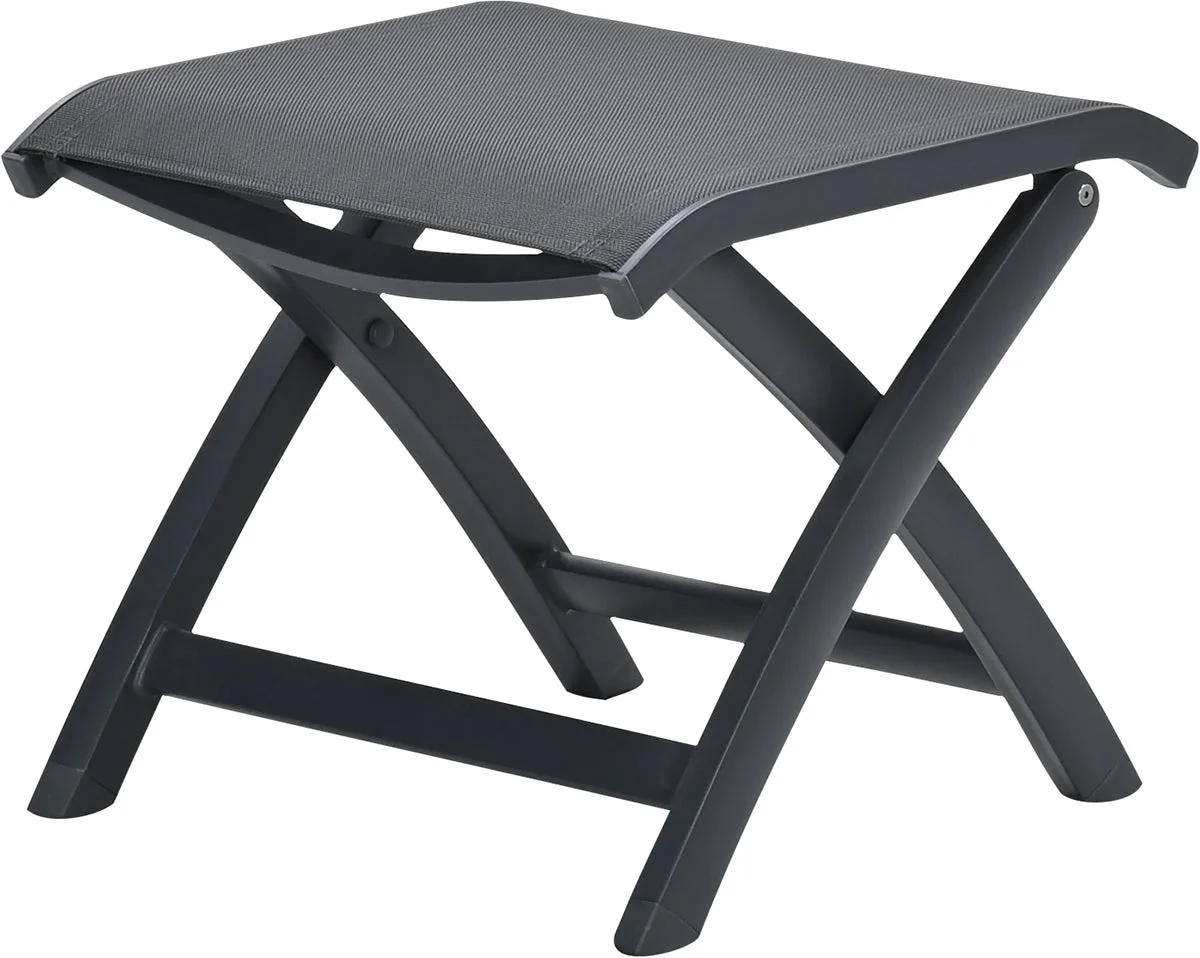 Osaka Fußhocker in Carbon Black mit Textileen-Sitzfläche