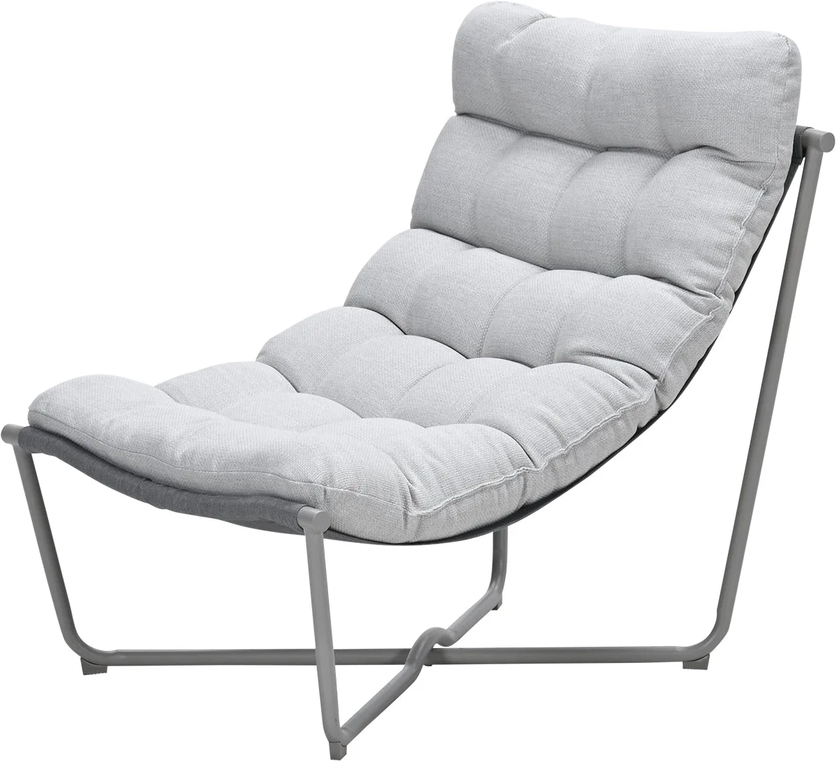 Danzig Relaxstuhl in Taupe mit Textileen-Sitzfläche und sandfarbenem Kissen