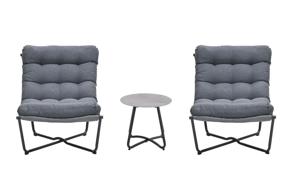 Danzig Relaxstühle Set in Carbon Black mit Beistelltisch