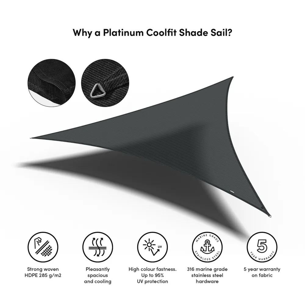 Platinum Sun & Shade Coolfit schaduwdoek driehoek, 500x500x500cm, Zwart