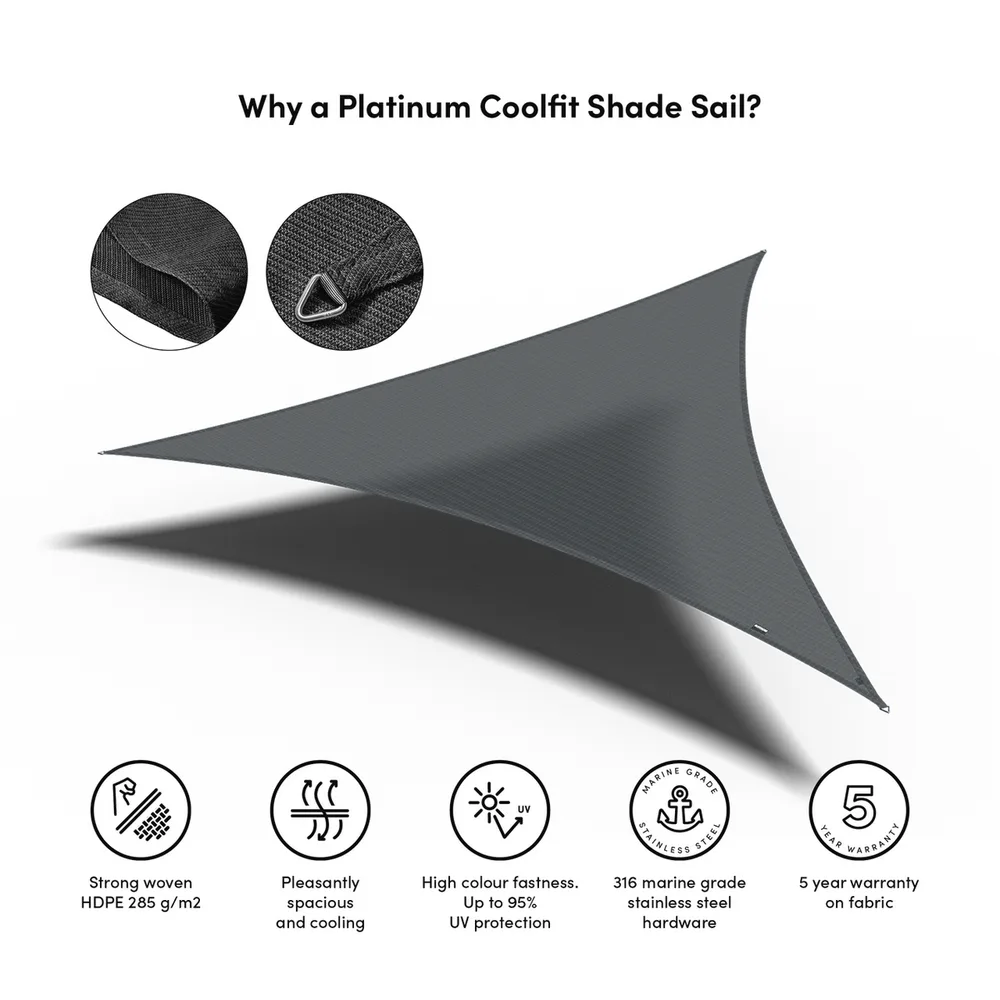Platinum Sun & Shade Coolfit schaduwdoek driehoek, 360x360x360cm, Antraciet