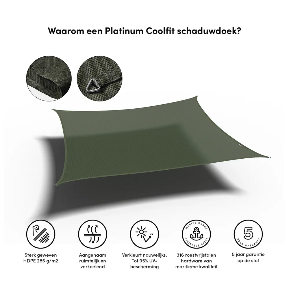 Platinum Sun & Shade Coolfit schaduwdoek vierkant, 360x360cm, Olijf