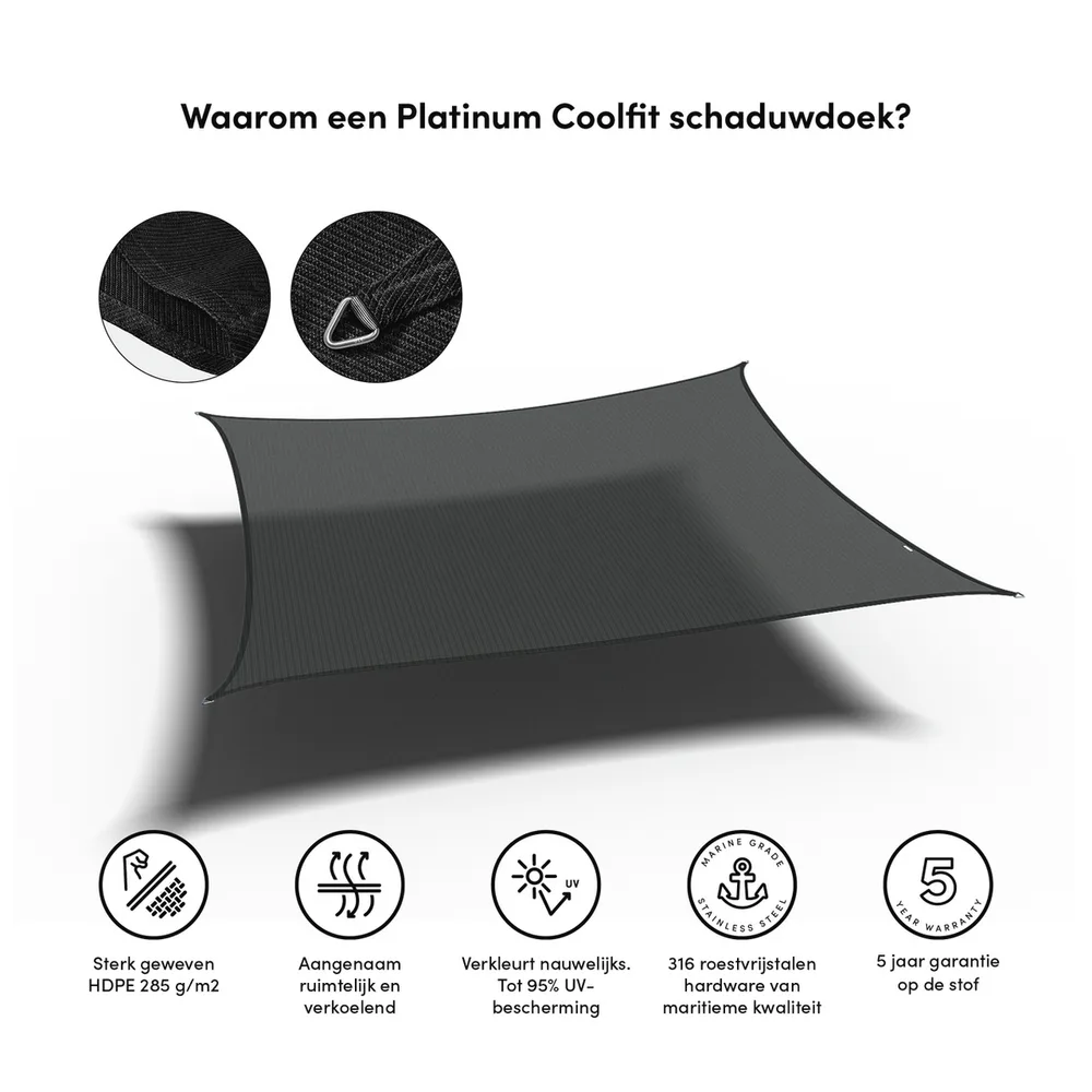 Platinum Sun & Shade Coolfit schaduwdoek vierkant, 500x500cm, Zwart