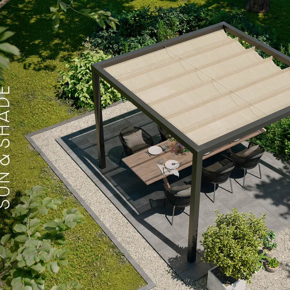 Platinum Sun & Shade Coolfit harmonica schaduwdoek, B370xL370cm, Greige