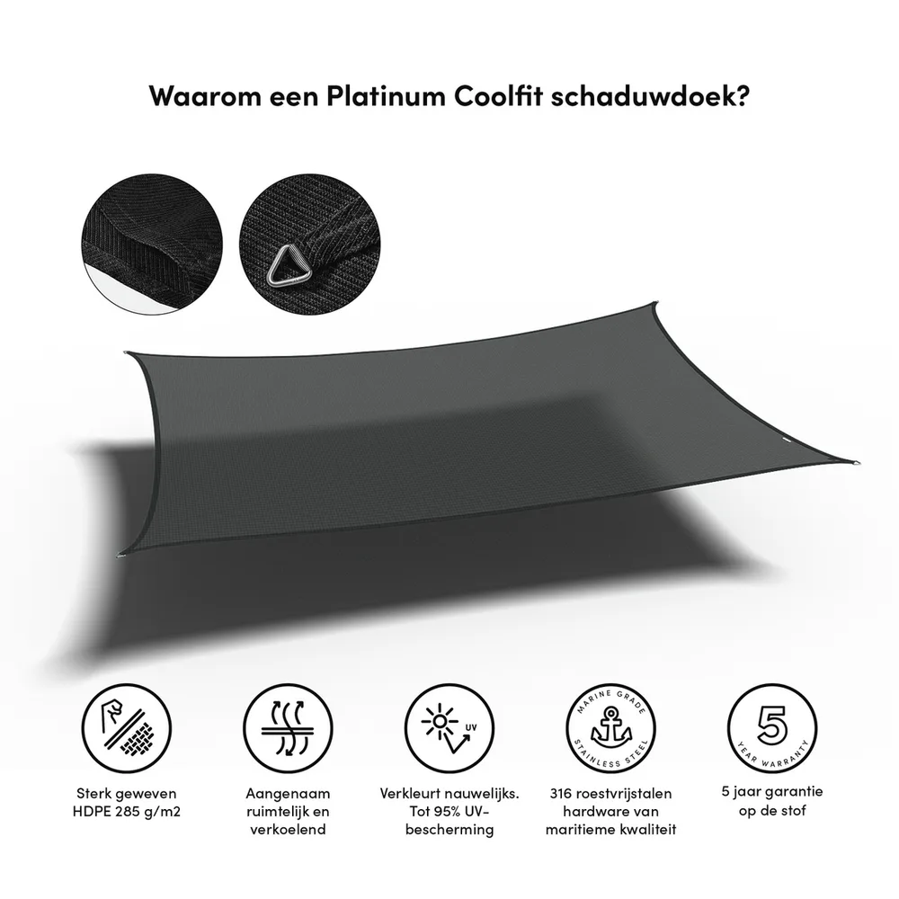 Platinum Sun & Shade Coolfit schaduwdoek rechthoek, 400x300cm, Zwart