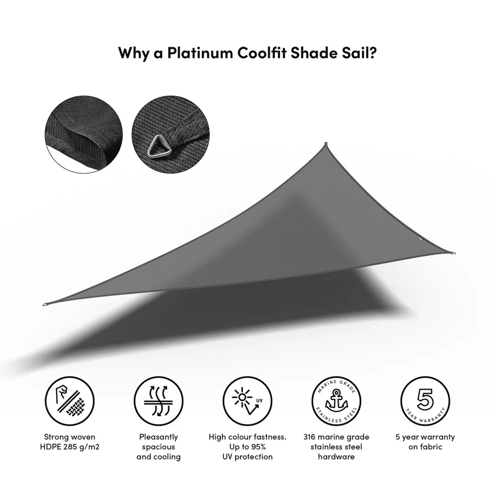 Platinum Sun & Shade Coolfit schaduwdoek driehoek 90°, 570x400x400cm, Antraciet