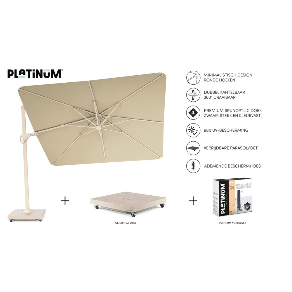 Platinum Sun & Shade zweefparasol Nexus T² Premium Sandstone 300x300 Champagne