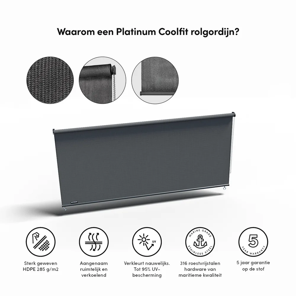 Platinum Sun & Shade Coolfit rolgordijn, B98xL240cm, Antraciet