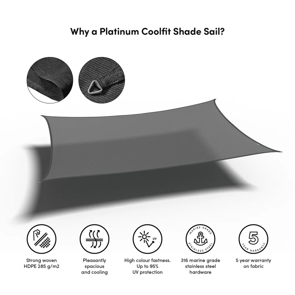 Platinum Sun & Shade Coolfit schaduwdoek rechthoek, 400x300cm, Antraciet