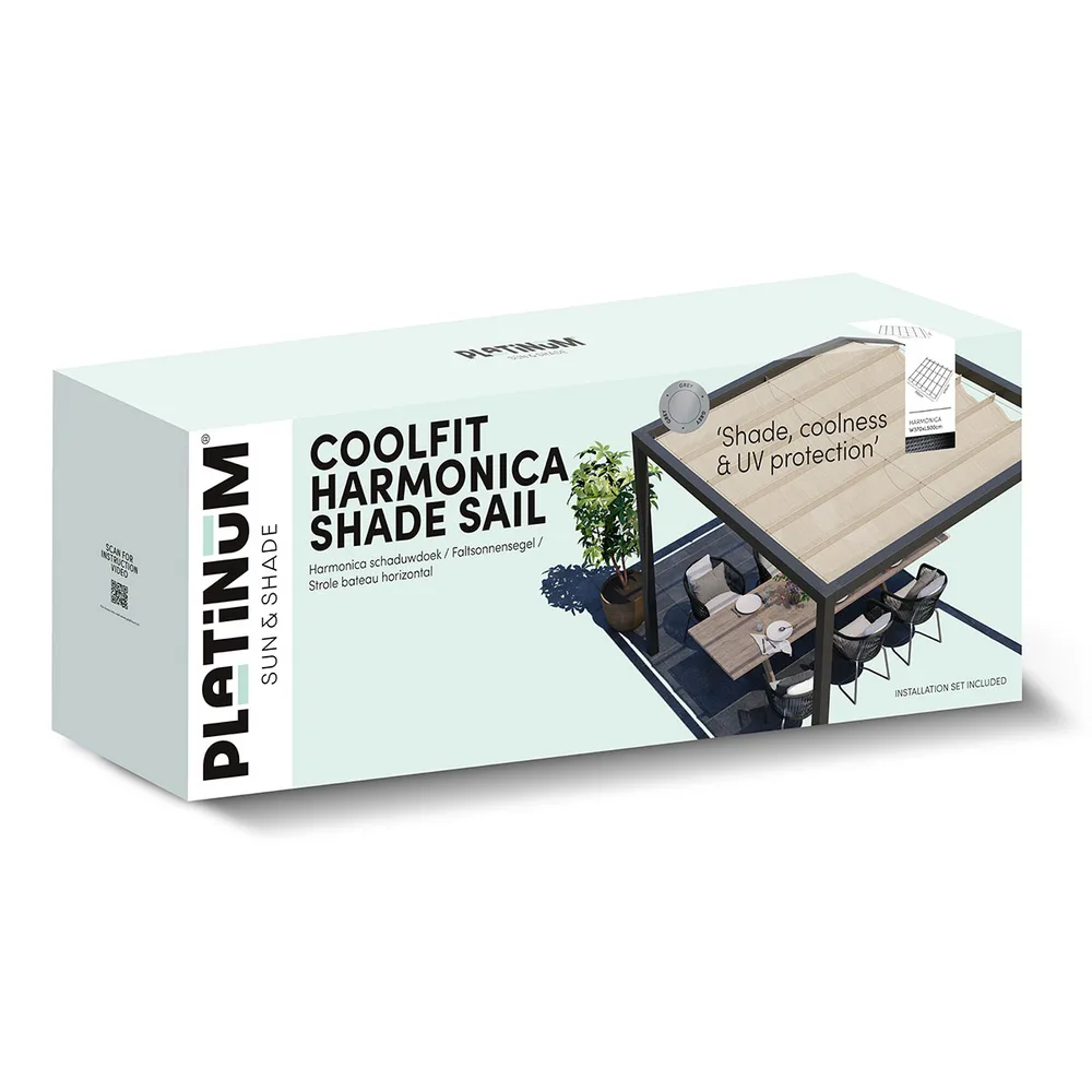 Platinum Sun & Shade Coolfit harmonica schaduwdoek, B370xL500cm, Greige