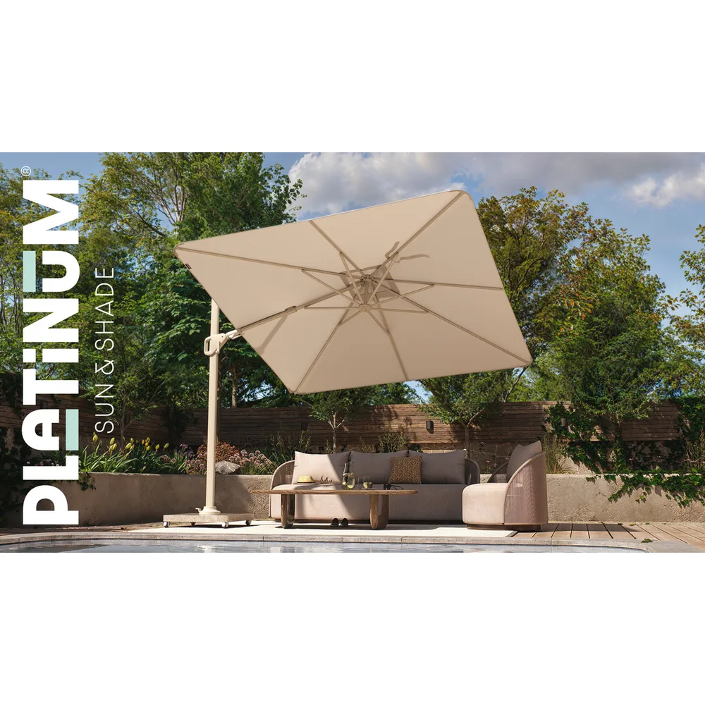 Platinum Sun & Shade zweefparasol Nexus T² Premium Sandstone 300x300 Champagne