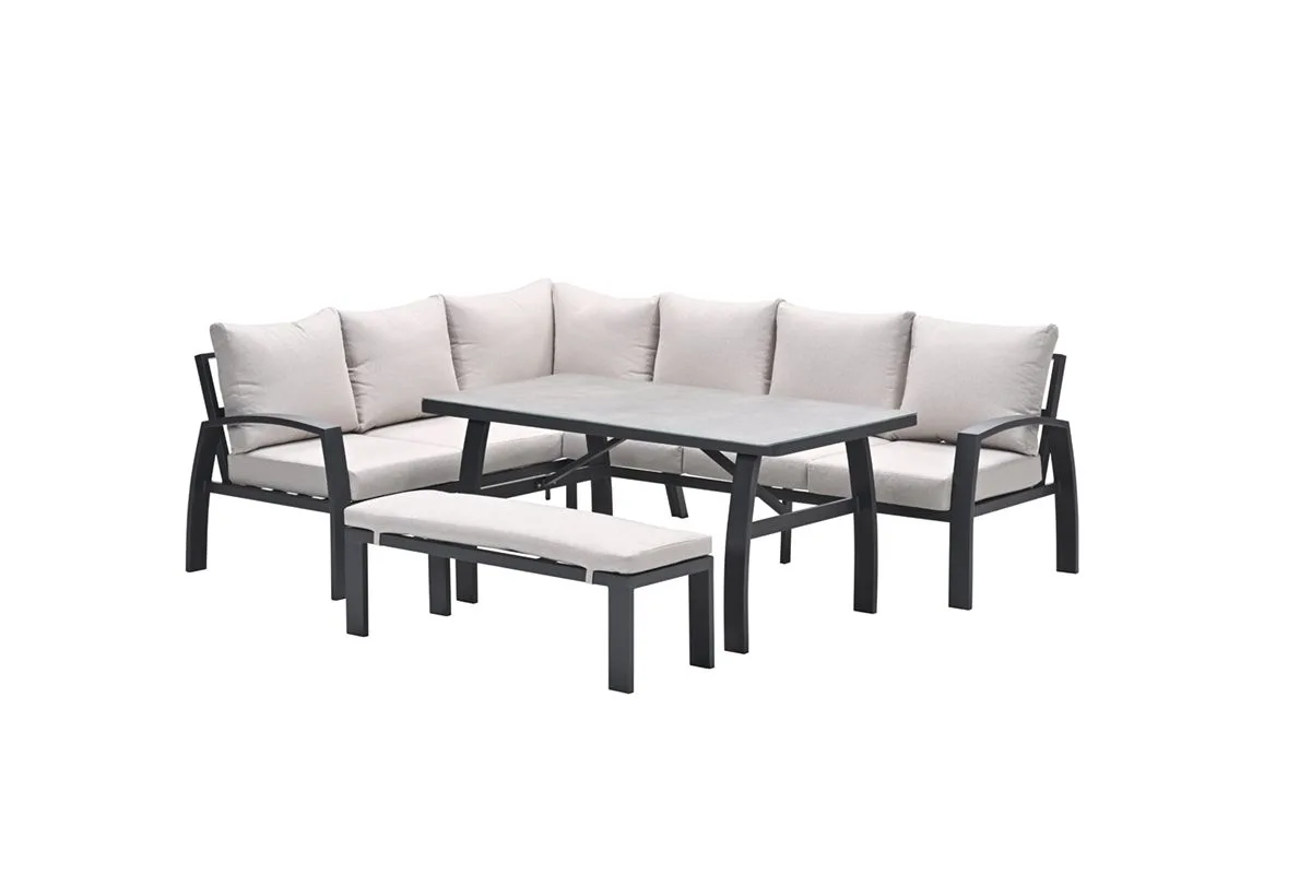 Vasano lounge-dining hoekset - links - 4-delig -  carbon black - desert sand - slate grey keramisch glas