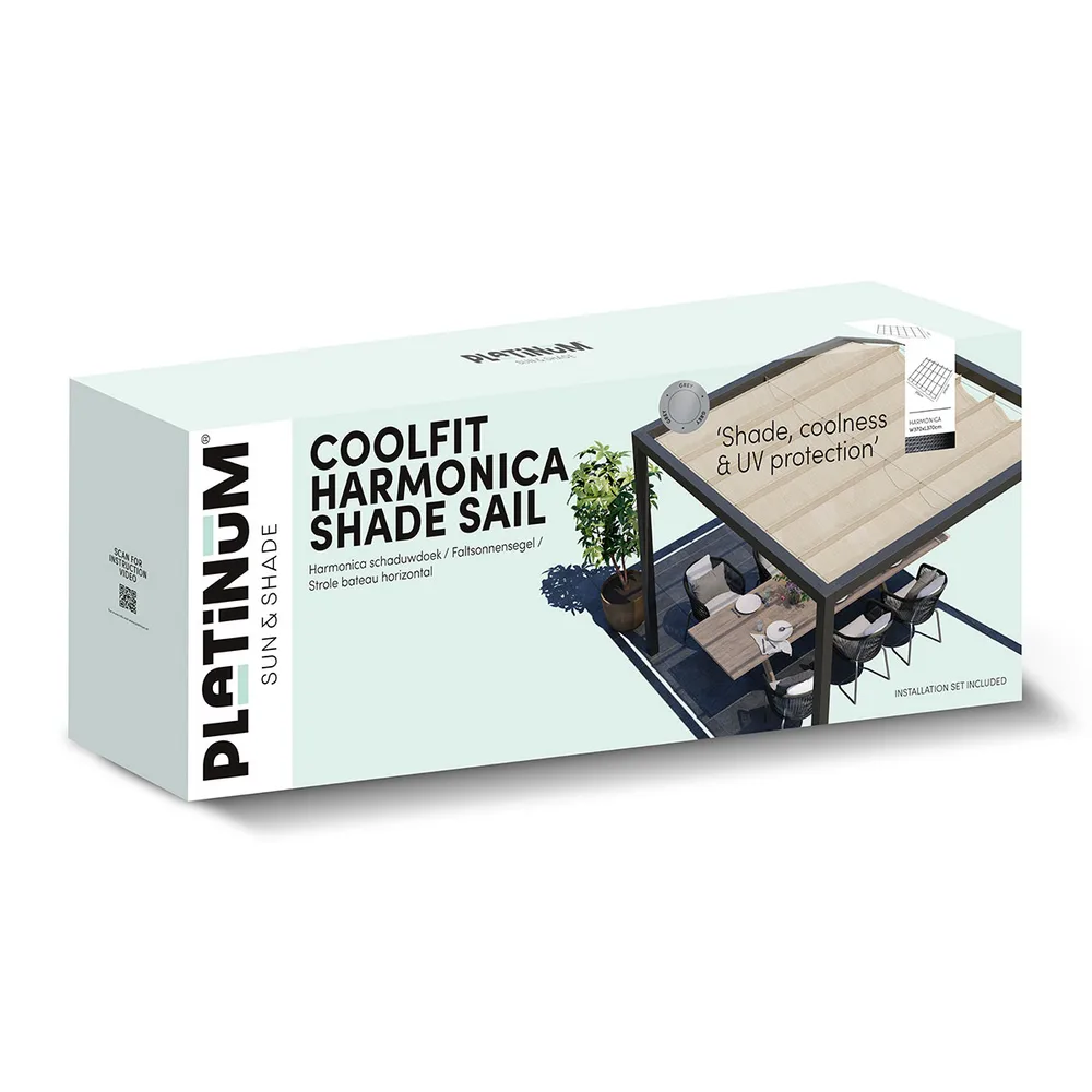 Platinum Sun & Shade Coolfit harmonica schaduwdoek,  B370xL370cm, Antraciet