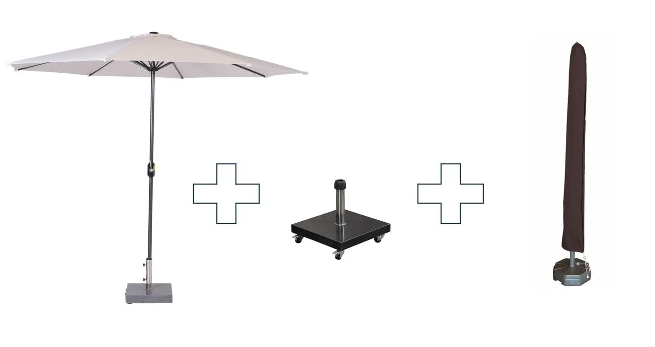 Zweefparasol Lotus - met parasolvoet en beschermhoes - 300 cm - Ecru doek