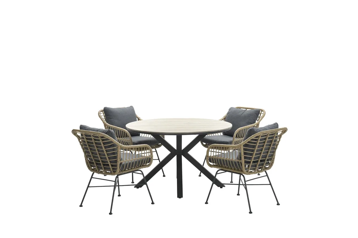 Ronde 4-persoons tuinset - Edison tafel - 4 Margriet stoelen - Garden Impressions