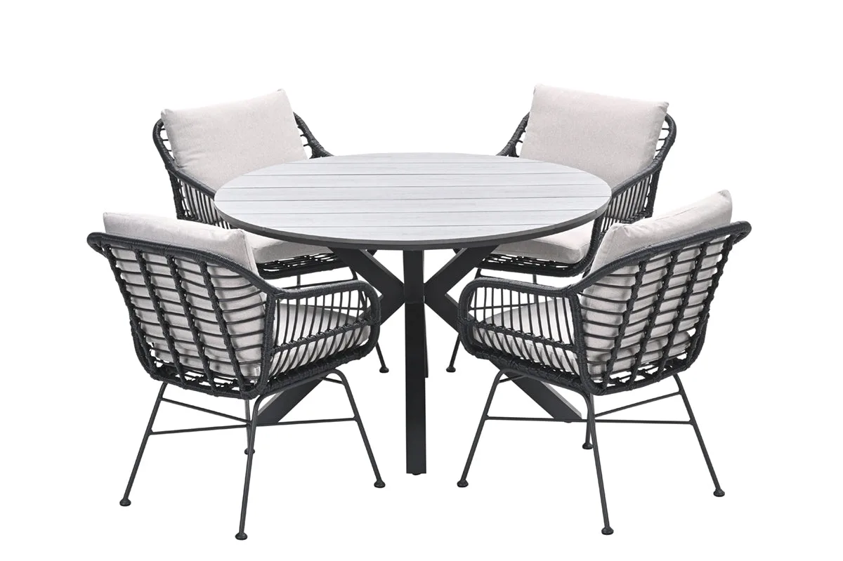 Ronde 4-persoons tuinset - Edison tafel - 4 zwarte Margriet stoelen - Garden Impressions