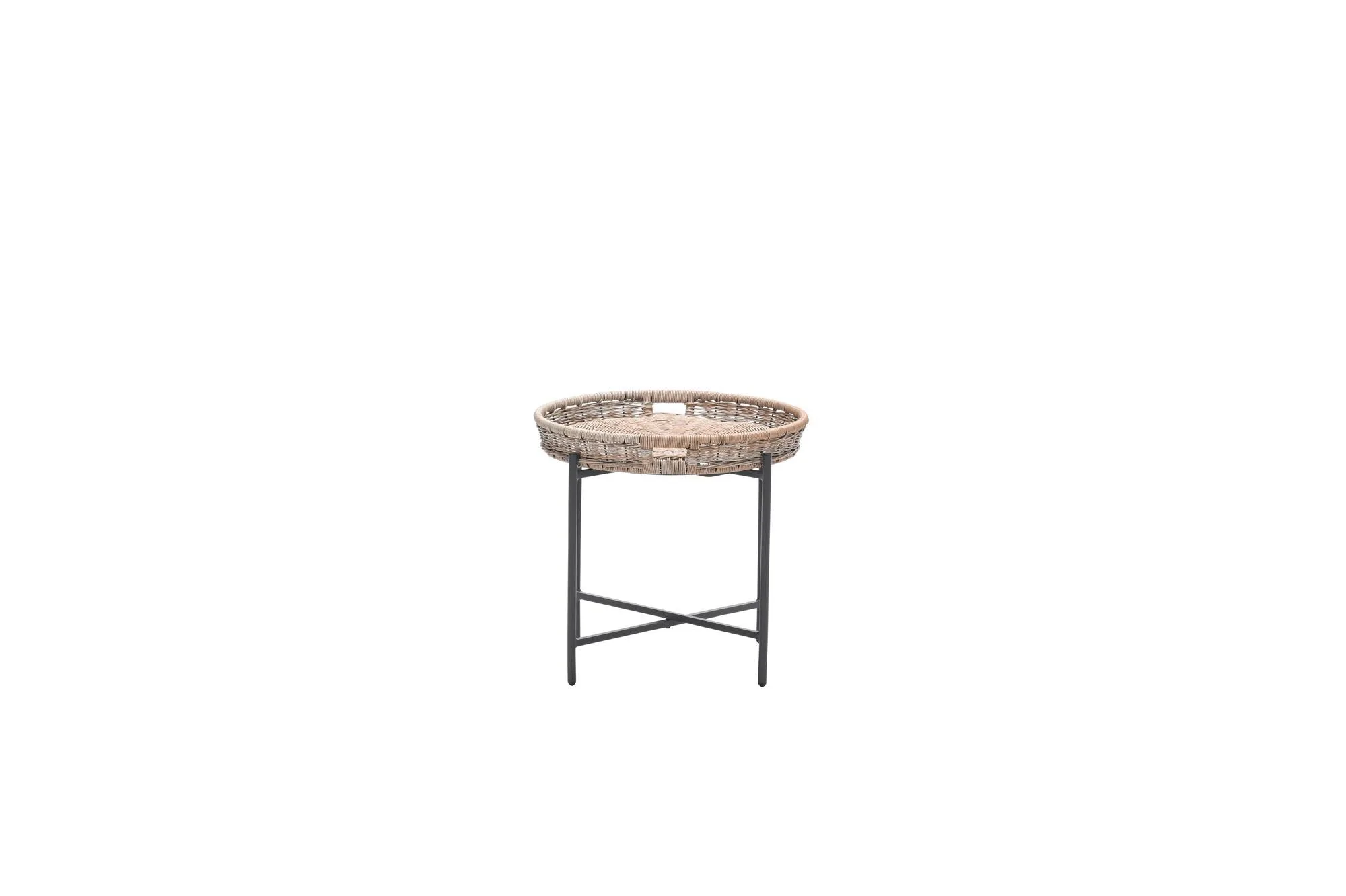 Benidorm bijzettafel - diameter 60xH50 cm -  carbon black - natural rotan