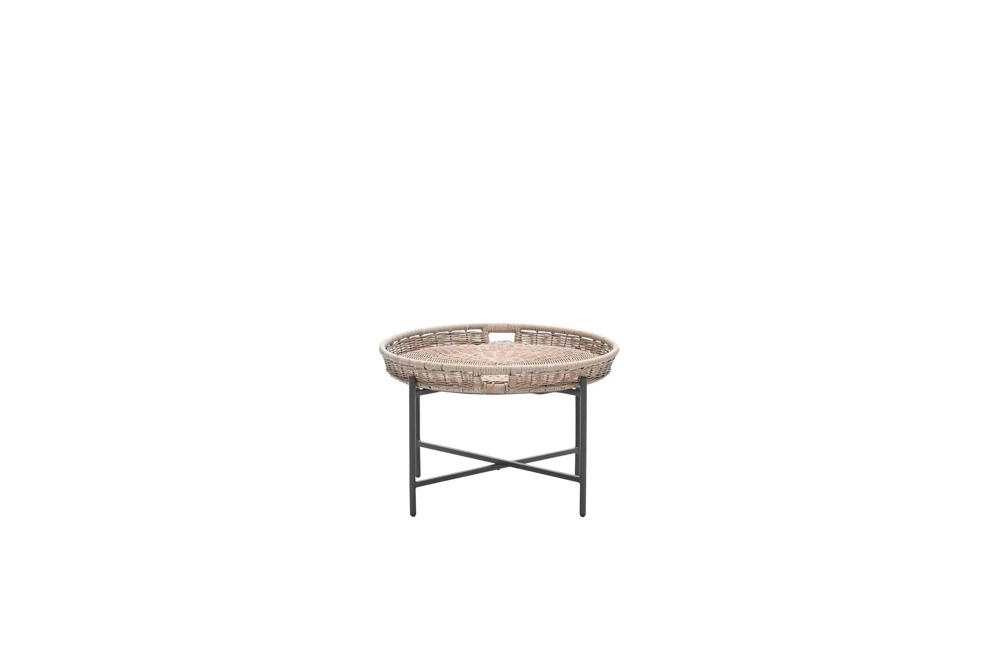 Benidorm bijzettafel - diameter 70xH40 cm -  carbon black - natural rotan