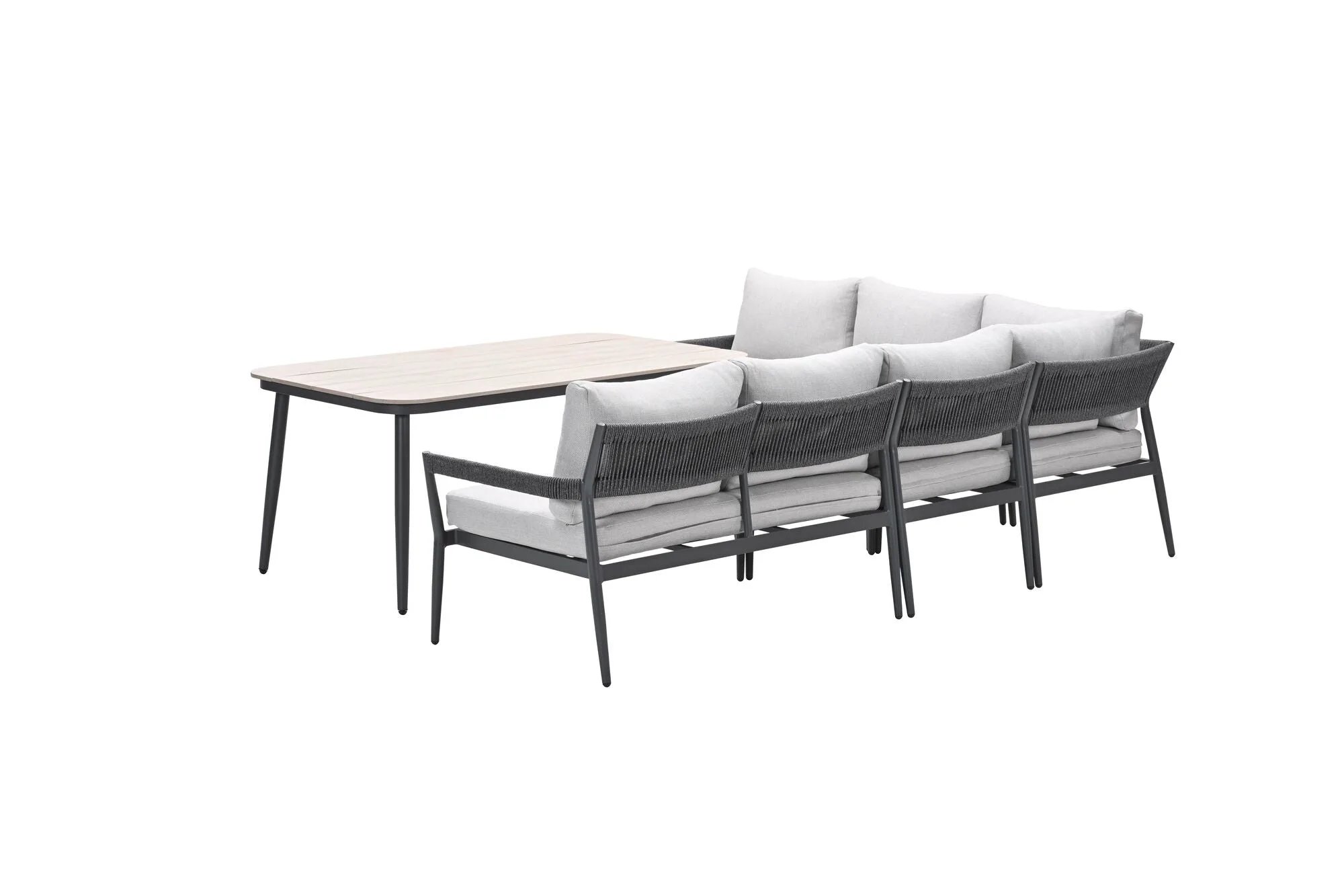Barcelona lounge-diningset - 5-delig -  carbon black - rope dark grey - valley sand