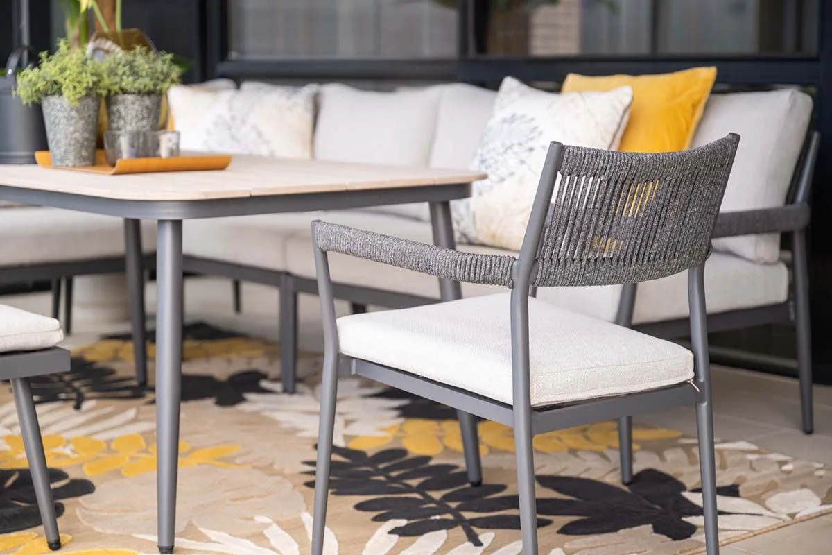 Barcelona lounge-diningset - 5-delig -  carbon black - rope dark grey - valley sand