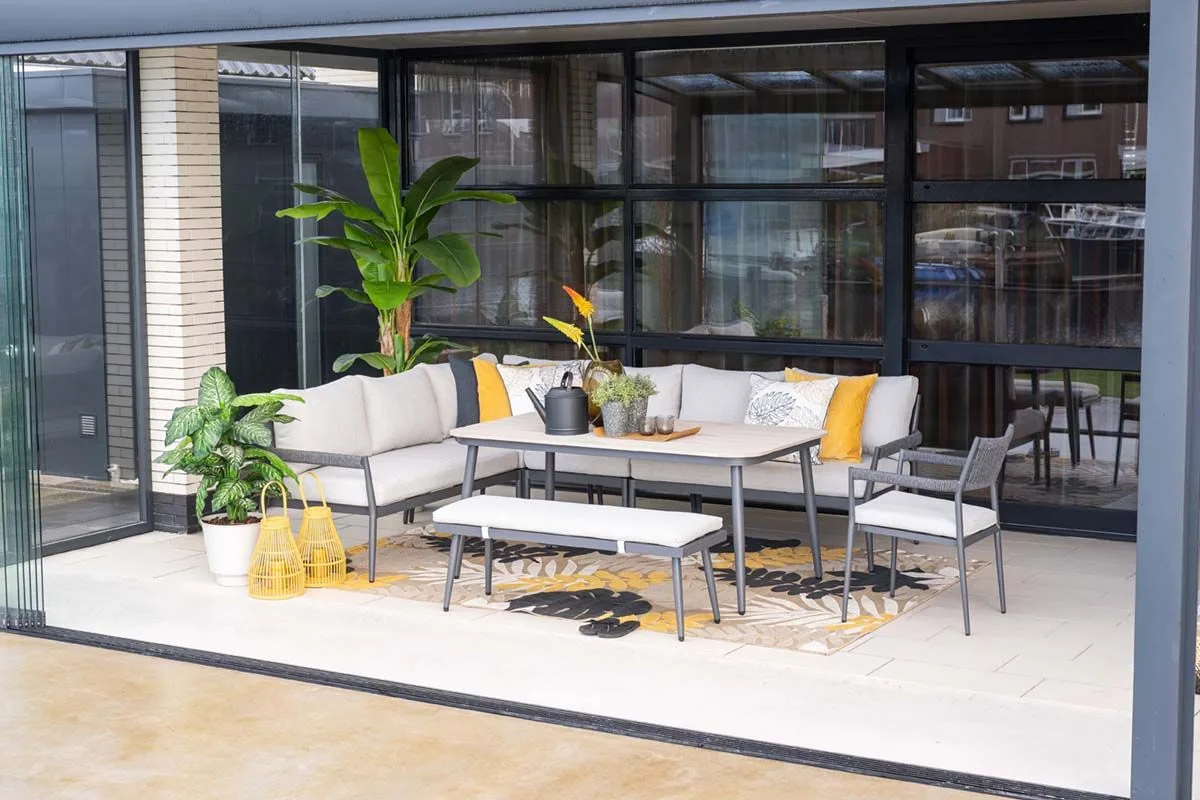 Barcelona lounge-diningset - 5-delig -  carbon black - rope dark grey - valley sand
