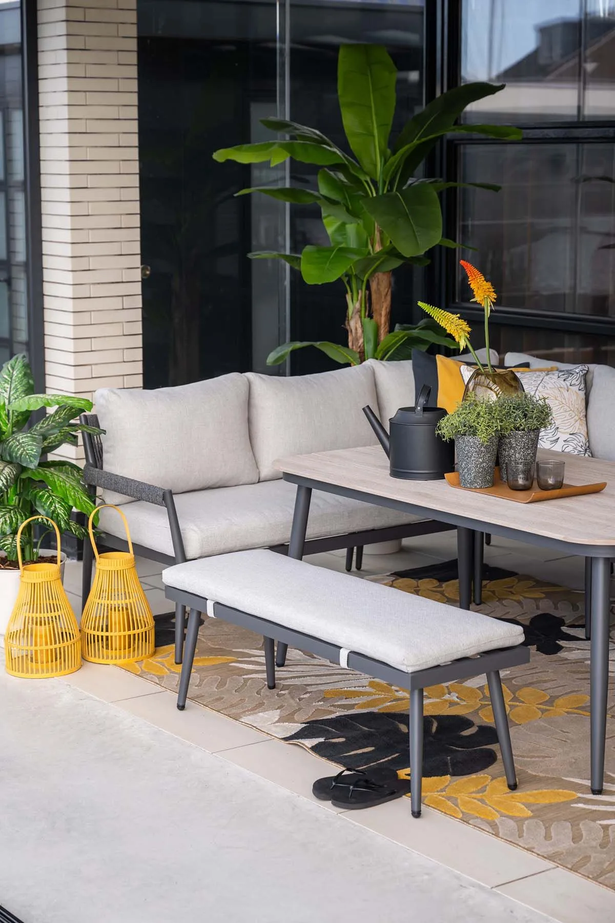 Barcelona lounge-diningset - 5-delig -  carbon black - rope dark grey - valley sand