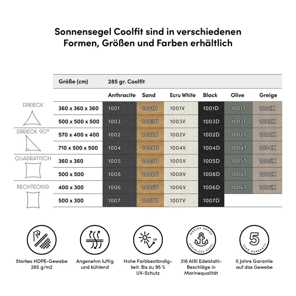 Platinum Sun & Shade Dreamsail schaduwdoek driehoek, 500x500x500cm, Antraciet