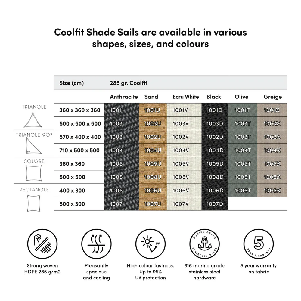Platinum Sun & Shade Coolfit schaduwdoek vierkant, 360x360cm, Zand