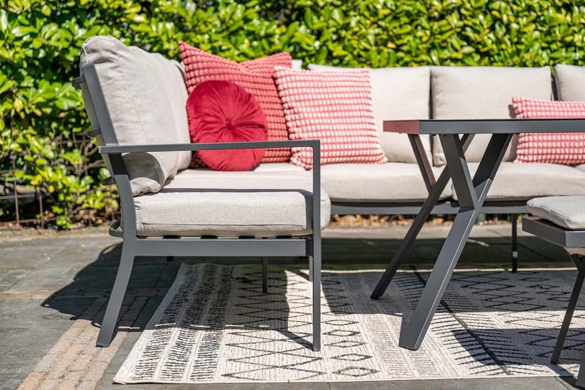 Ensemble repas/salon de jardin en aluminium Sergio - 8 personnes - gauche - sable - Garden Impressions