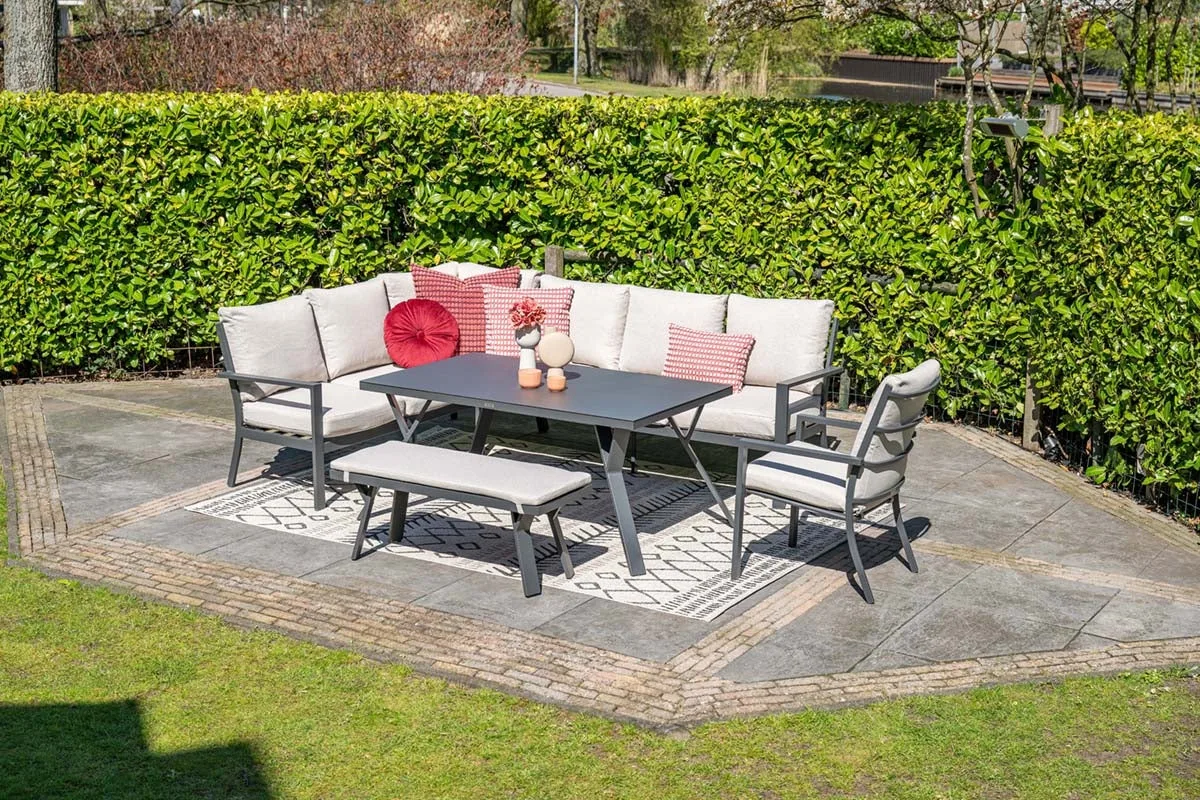 Ensemble repas/salon de jardin en aluminium Sergio - 8 personnes - gauche - sable - Garden Impressions