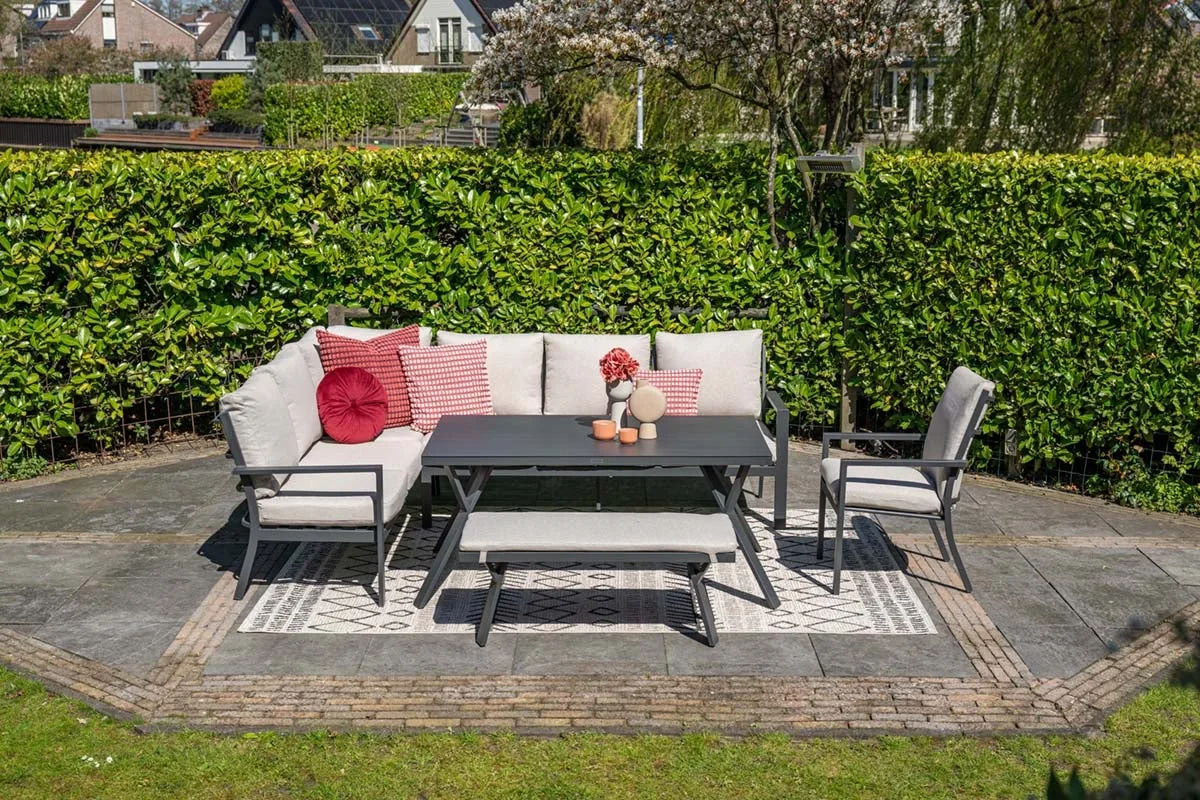 Ensemble repas/salon de jardin en aluminium Sergio - 8 personnes - gauche - sable - Garden Impressions