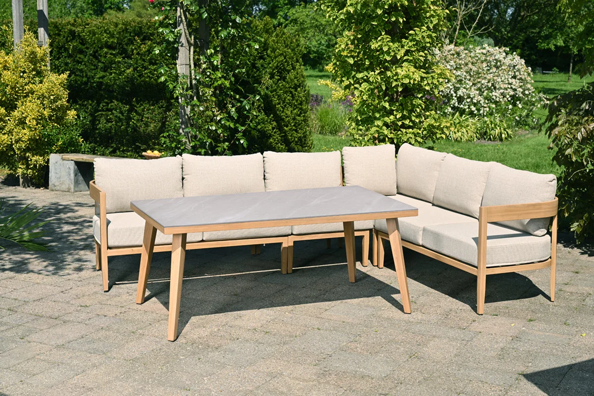 Carrara Lounge-Dining-Set - 5-teilig - Light Teaklook - Gobi Sand - Centostone Napoli Sand