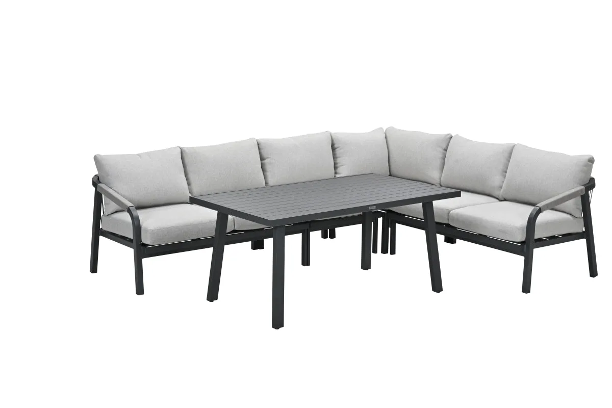Monti lounge-diningset - 5-delig - carbon black - rope taupe - valley sand