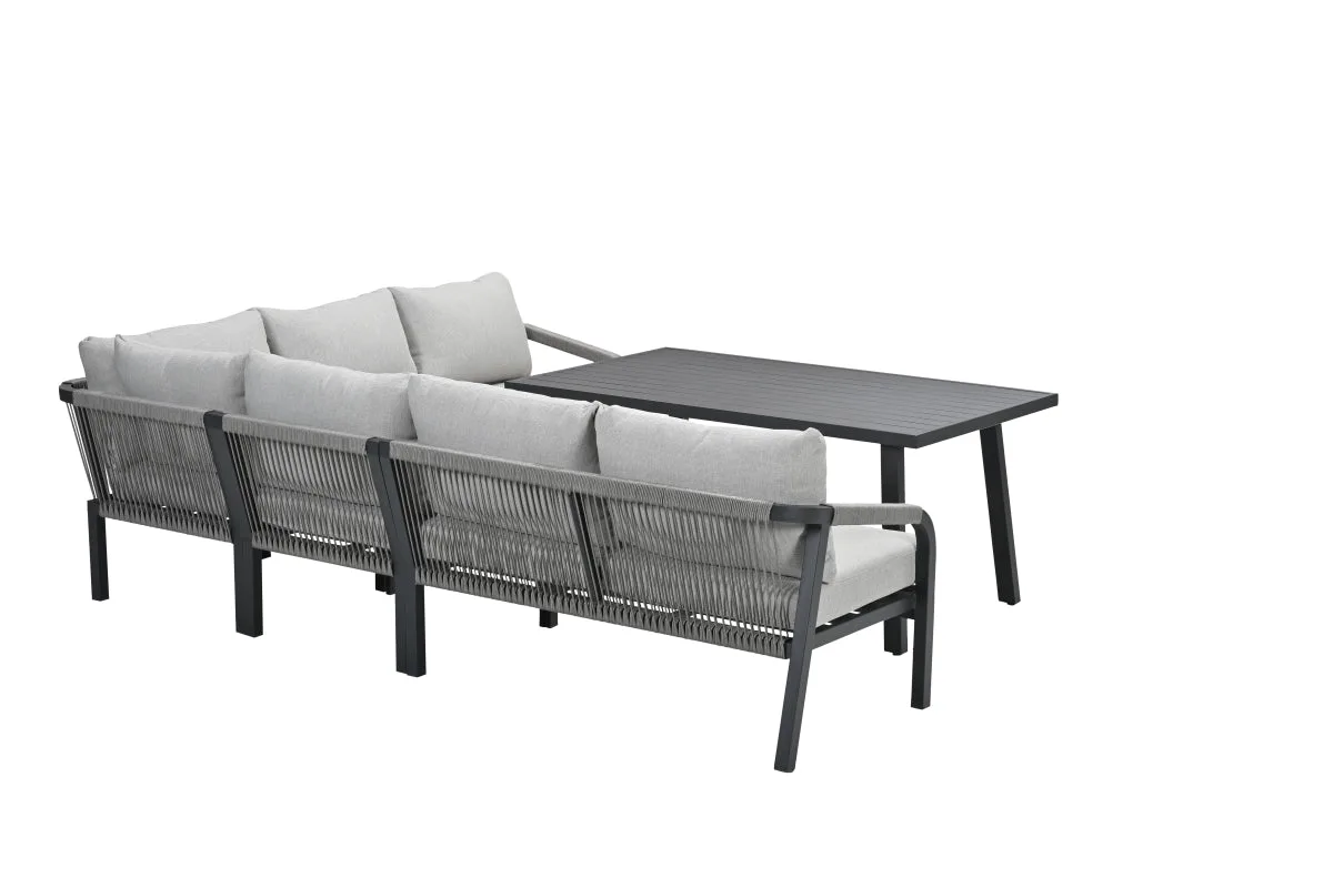 Monti lounge-diningset - 5-delig - carbon black - rope taupe - valley sand