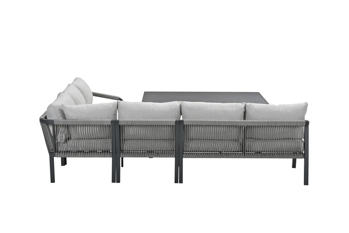 Monti lounge-diningset - 5-delig - carbon black - rope taupe - valley sand