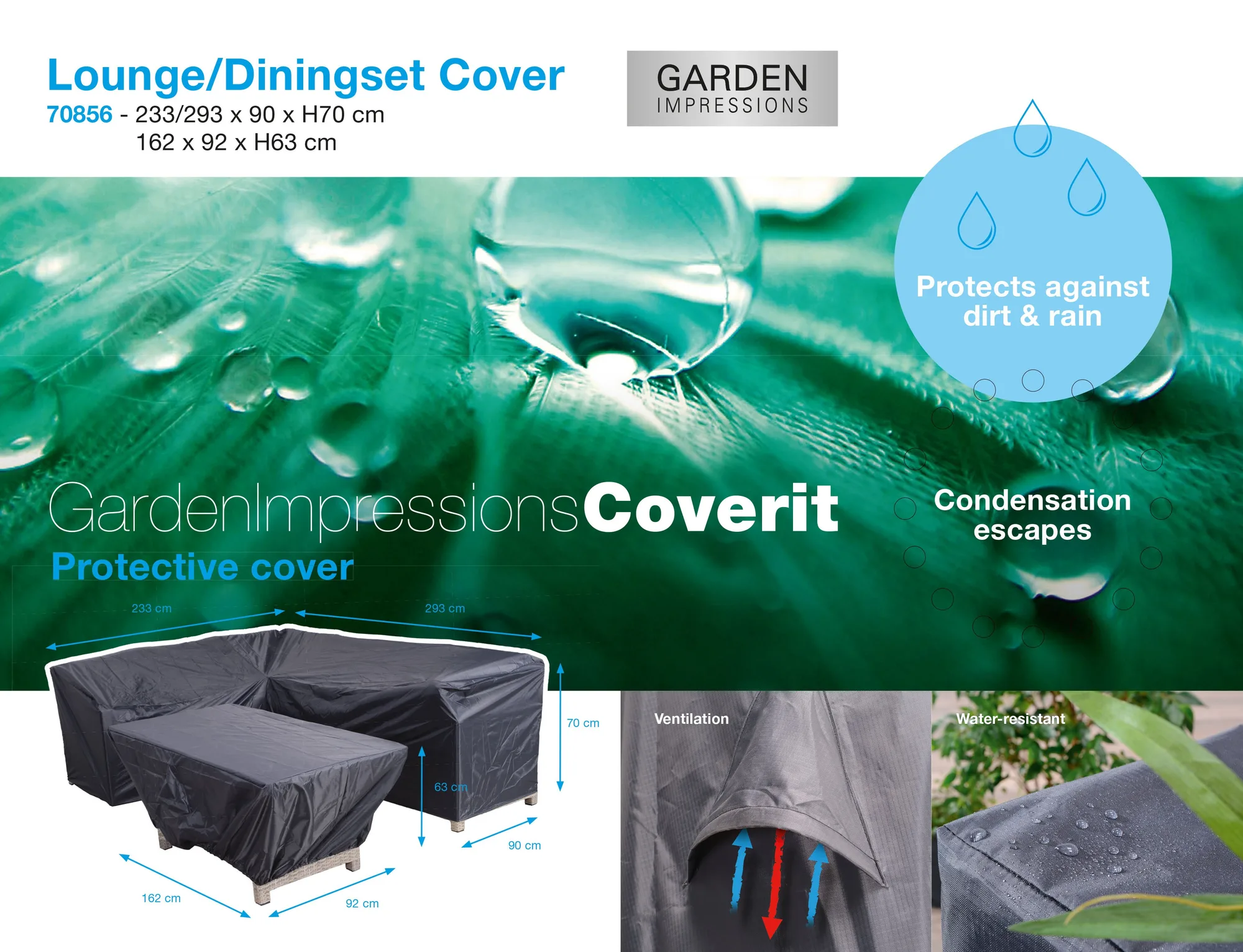 Coverit lounge-diningset hoes - 233/293x90xH70 & 162x92xH63 cm