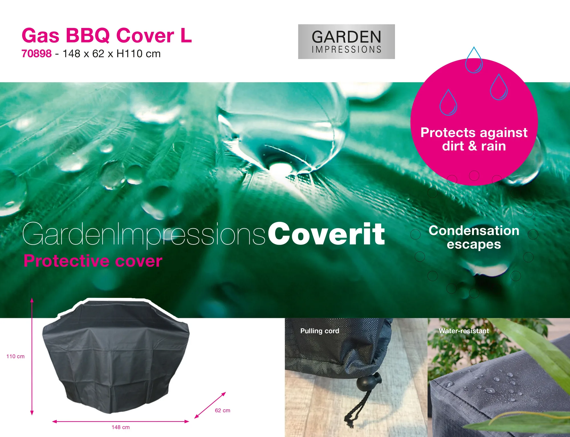 Coverit Gas BBQ hoes - maat L - 148/70x62xH110 cm
