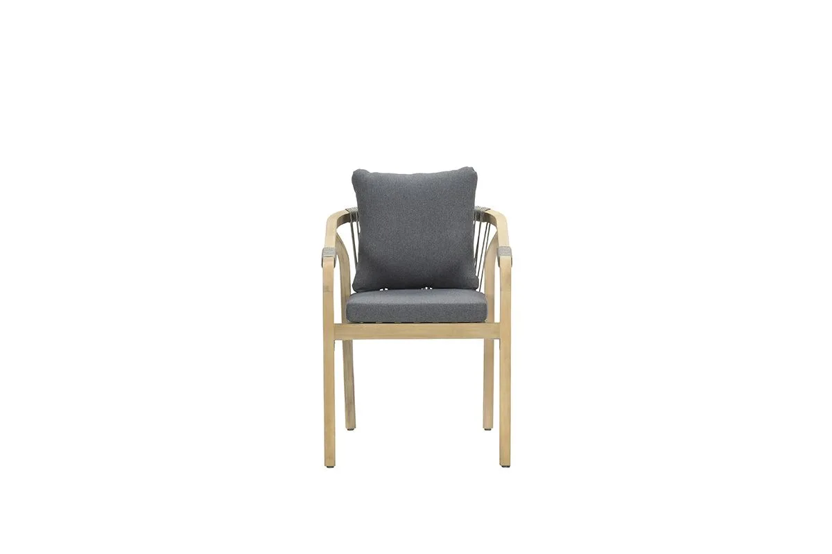 Santos dining fauteuil - acaciahout met white wash - rope donker grijs - mystic grey