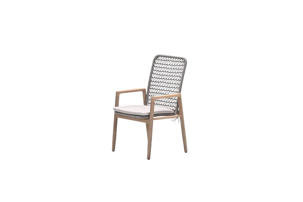 Skala dining fauteuil - acaciahout met white wash - rope taupe - grey sand