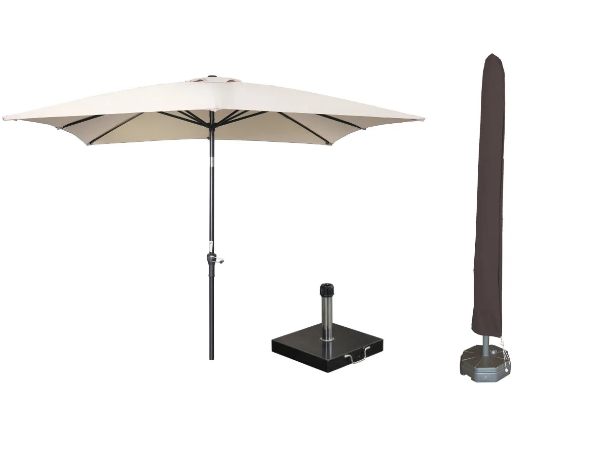 Garden Impressions Lotus parasolset 250x250 ecru met voet en hoes