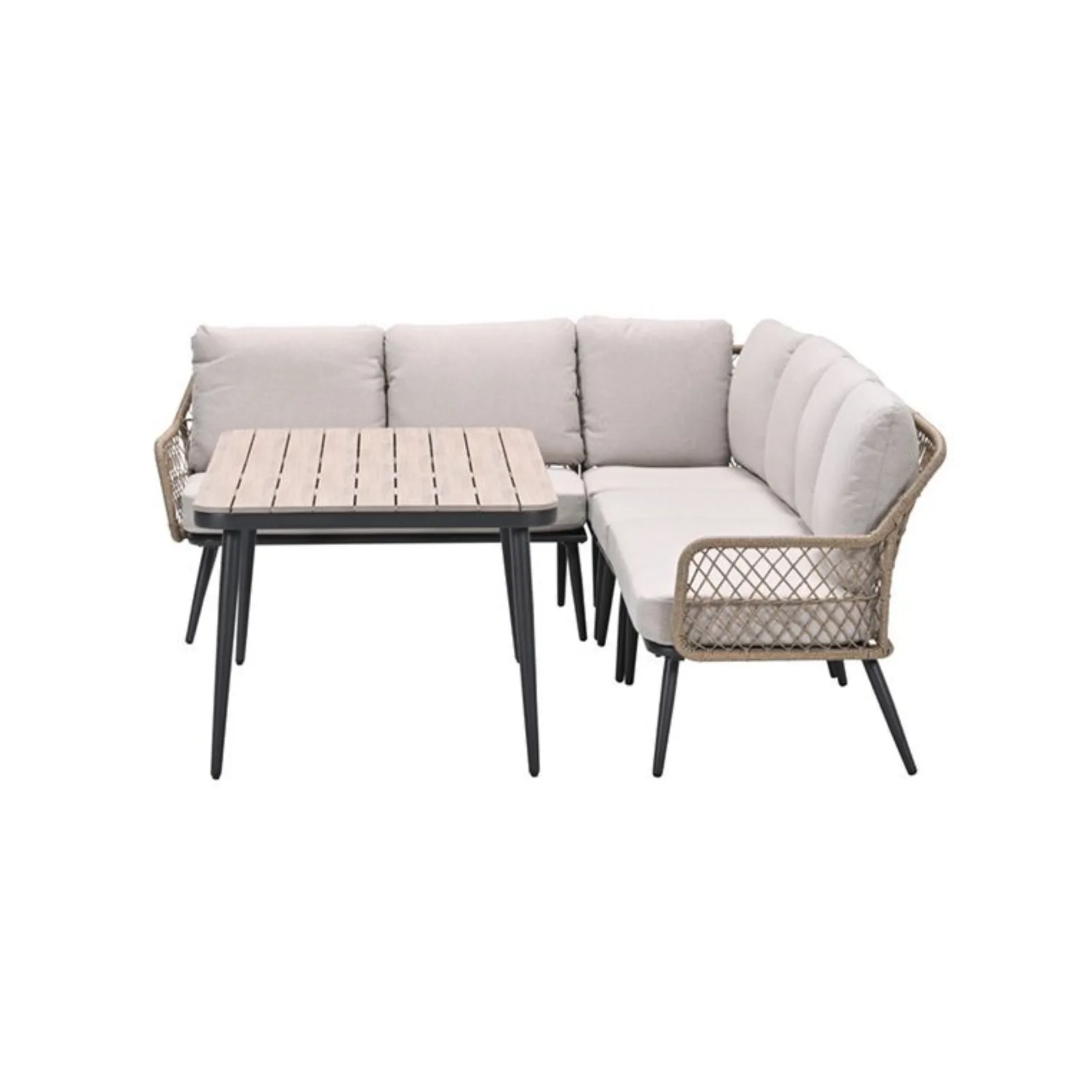 Allasio lounge-dining hoekset - 5-delig - carbon black rope natural PE - desert sand - Vironwood 3