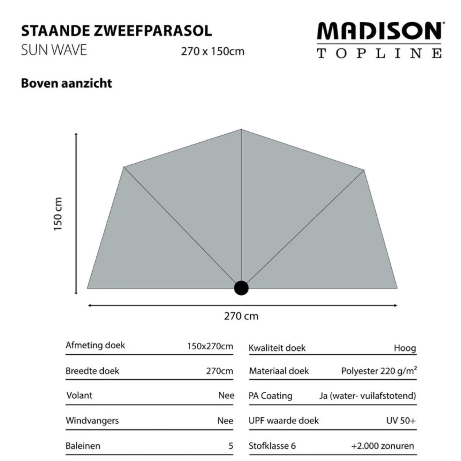 Madison Parasol sun wave 270x150cm grijs 6