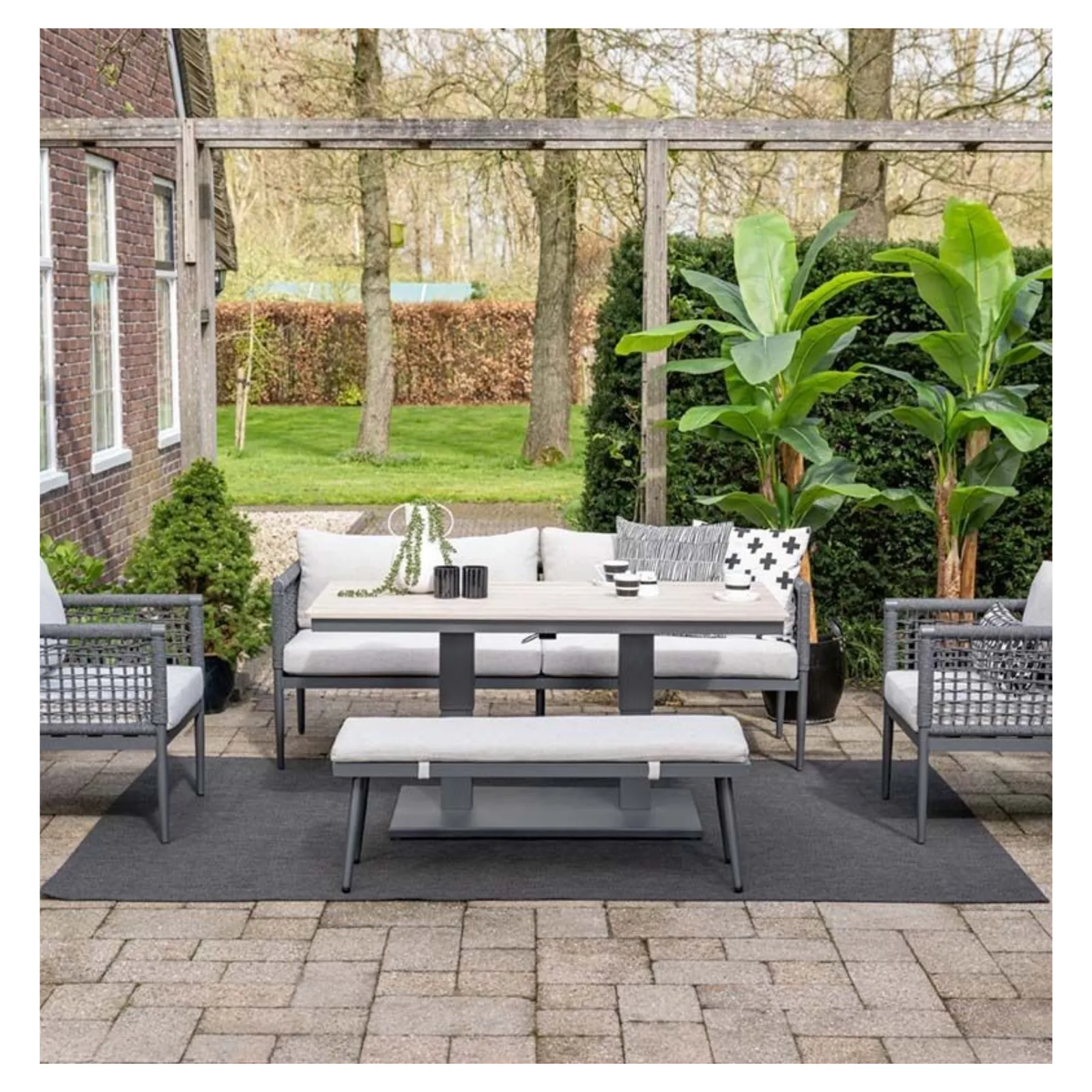 Cyprus tuintafel in hoogte verstelbaar 150x87cm aluminium polywood 5
