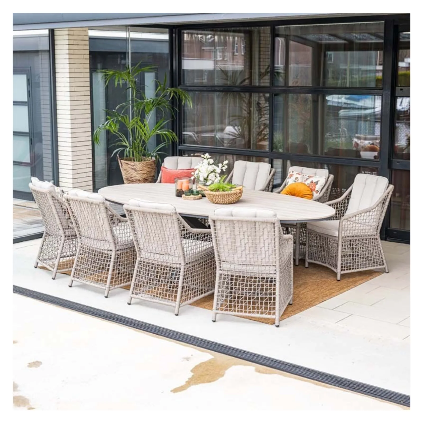 Edison tuintafel - ovaal - 280x140 cm - carbon black - light teak Vironwood 9