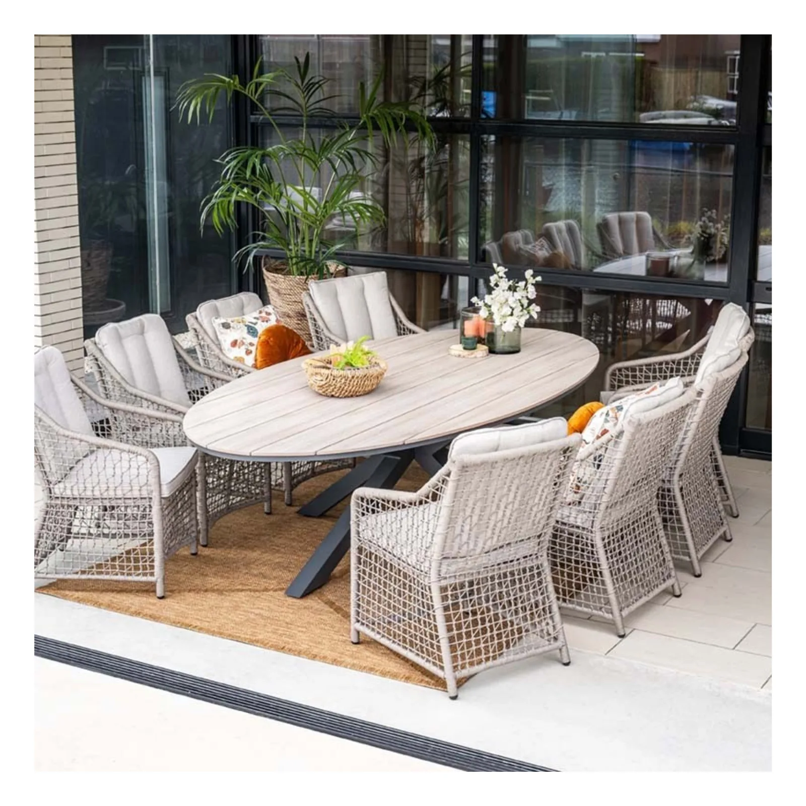 Edison tuintafel - ovaal - 280x140 cm - carbon black - light teak Vironwood 3