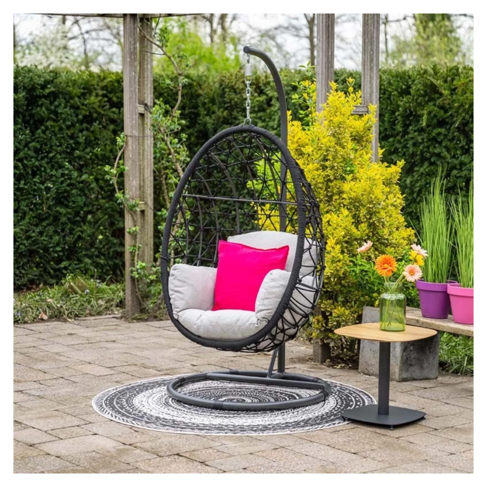 Garden Impressions Panama hangstoel - eivorm - carbon black - rope zwart - valley sand 4