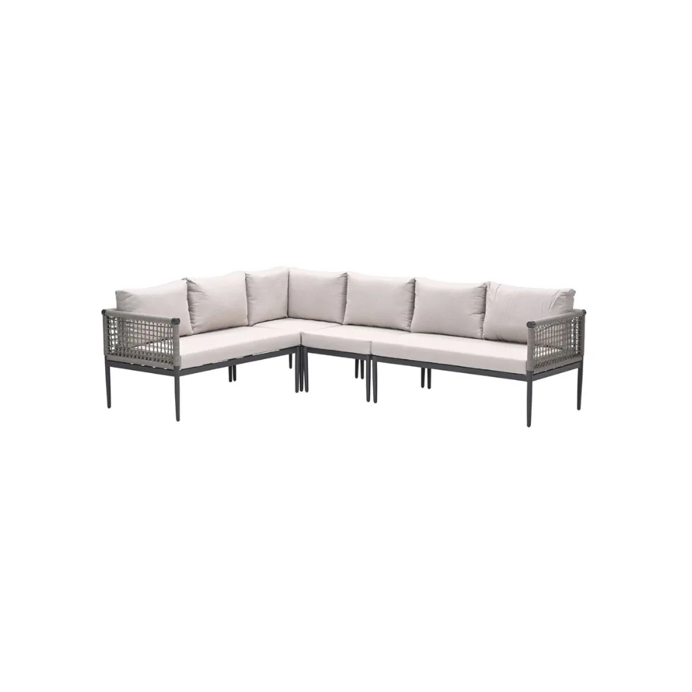 Lea hoek loungeset - 4-delig - aluminium carbon black - rope taupe