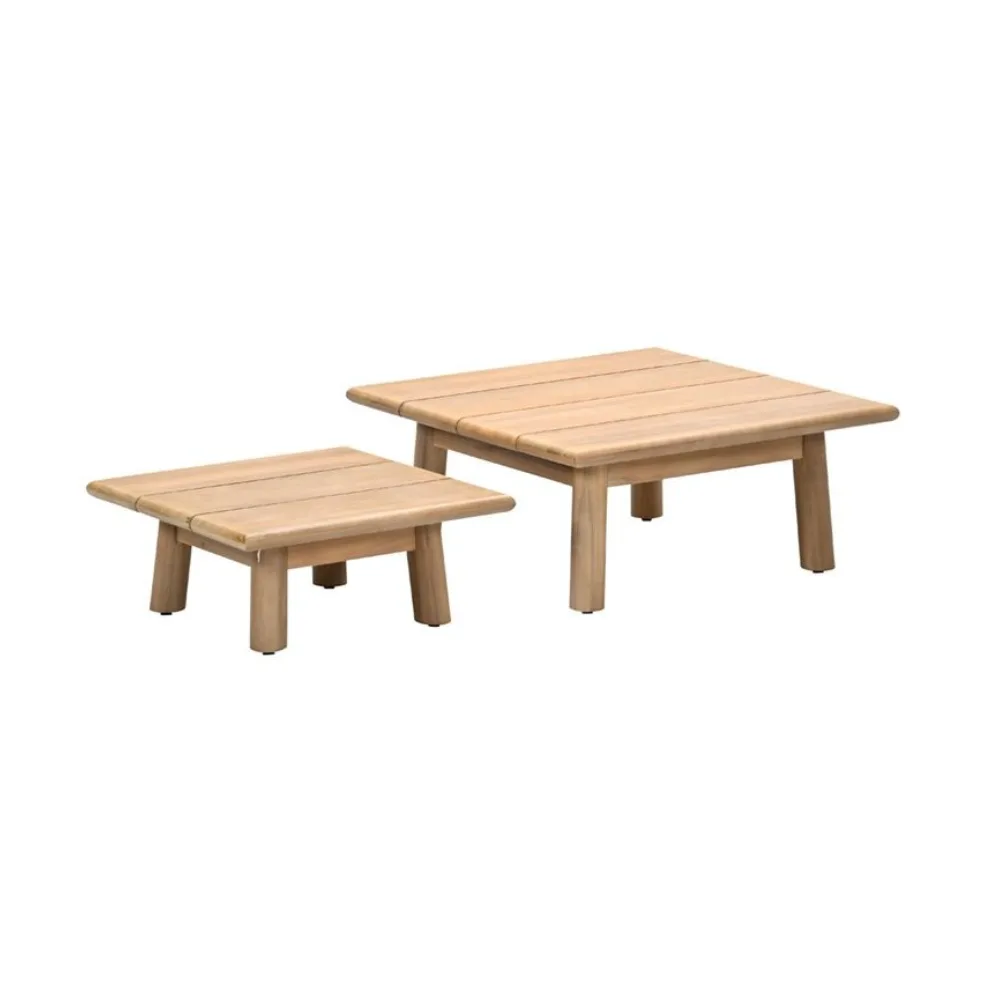 Lunar set van twee houten bijzettafels - acacia white wash