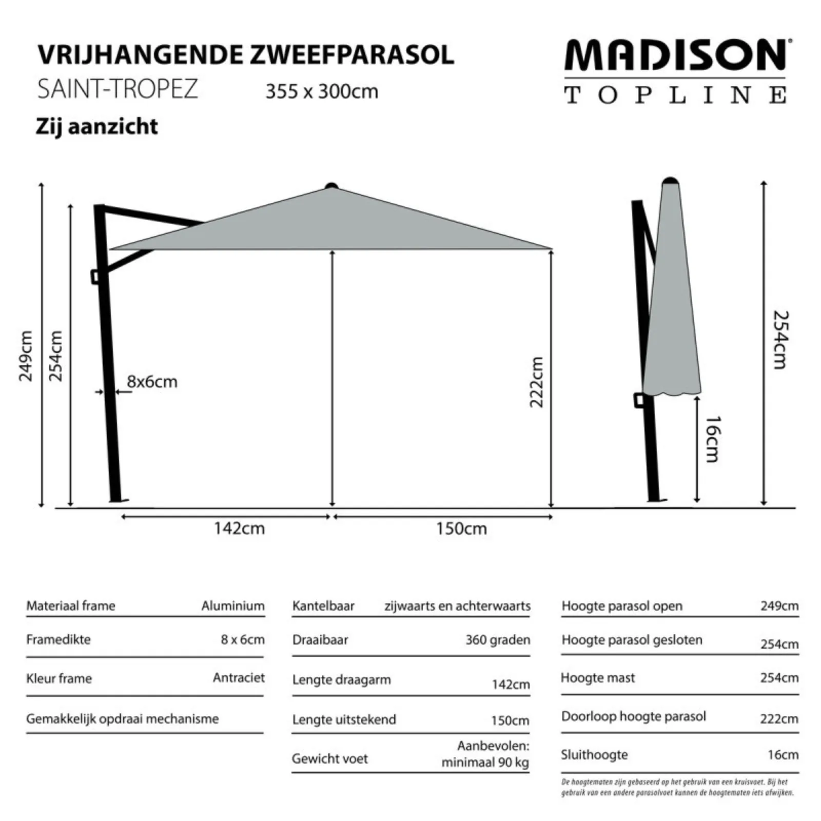 Madison Parasol Saint-Tropez 355x300cm Ecru 9